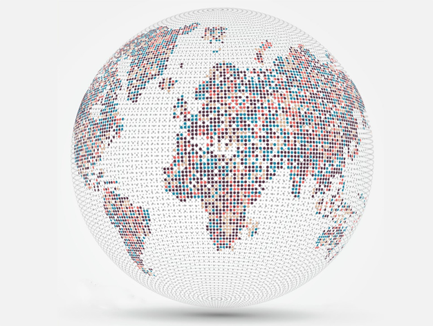 Ilustración mapamundi en relación al artículo elaborado por CIPPEC sobre la inserción internacional de Argentina